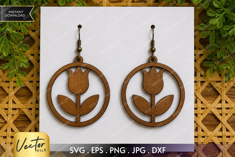 Tulip Circle Earrings SVG| Laser Cut Earring example image 1