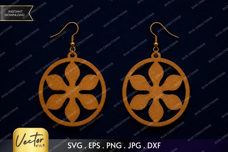 Petal Wheel Earrings SVG| Laser Cut Earring example image 1