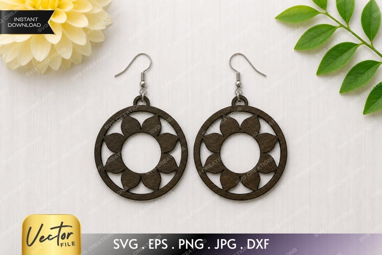 Floral Ring Earrings SVG| Laser Cut Earring example image 1