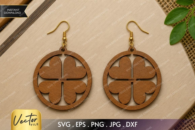 Clover Heart Earrings SVG| Laser Cut Earring example image 1