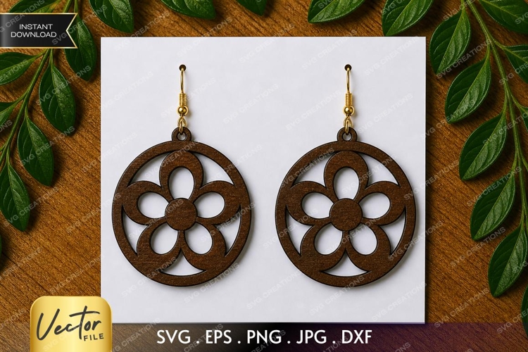 Flower Wheel Earrings SVG| Laser Cut Earring example image 1