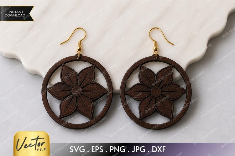 Layered Floral Earrings SVG| Laser Cut Earring example image 1