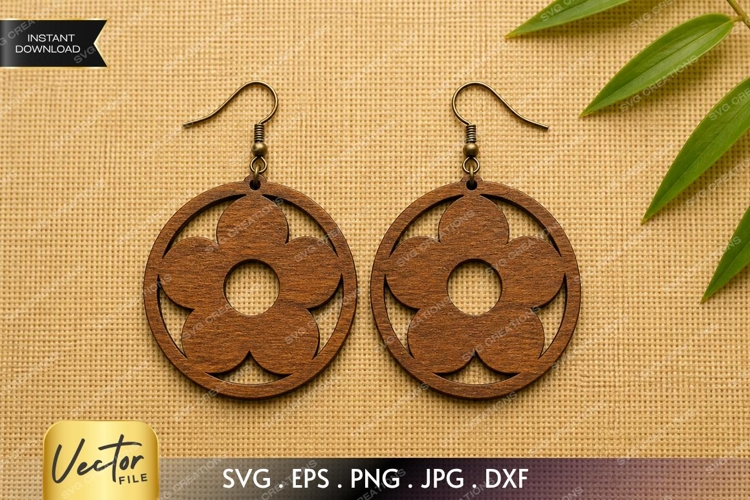 Flower Ring Earrings SVG| Laser Cut Earring example image 1