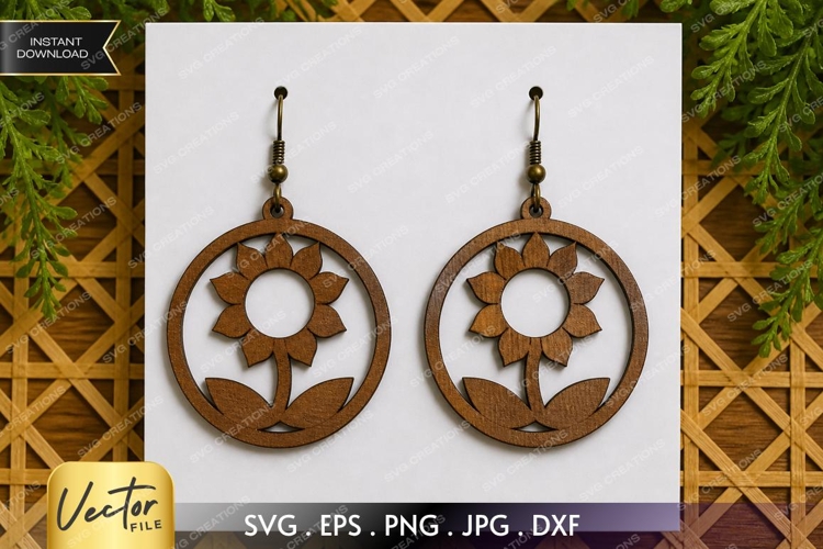 Sunflower Circle Earrings SVG| Laser Cut Earring example image 1