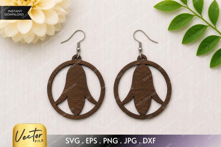 Tulip Circle Earrings SVG| Laser Cut Earring example image 1