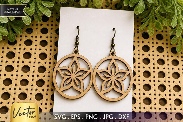 Five-Petal Floral Mandala Circle Drop Earring Cut File example image 1