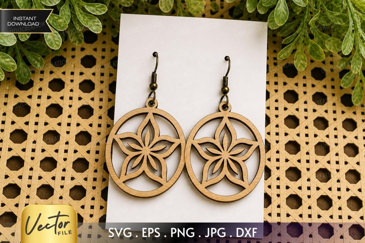 Floral Mandala Earrings SVG | Laser Cut Flower Circle Earrings