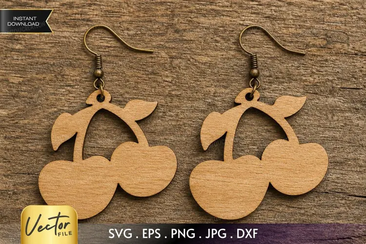 Wooden Double Cherry Fruit Drop Earring Cut File