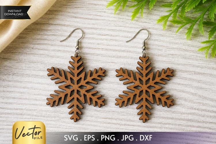 Snowflake Earrings SVG | Laser Cut Winter Earring