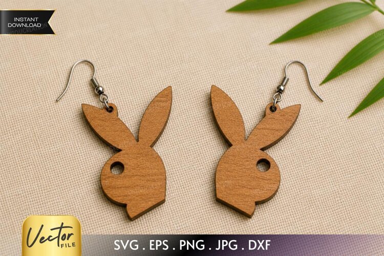 Bunny Head Earring SVG Laser Cut File, Rabbit example image 1