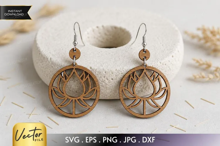 Lotus Flower Earring SVG Laser Cut File, Floral Manda SVG