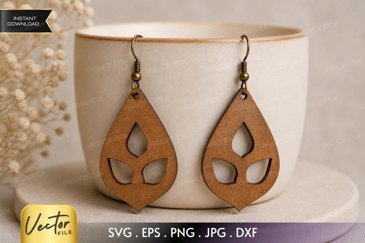 Leaf Teardrop Earrings SVG | Laser Cut Earring