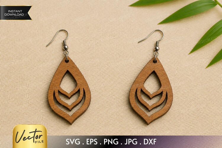 Teardrop Chevron Earring SVG Laser Cut File, Boho SVG example image 1