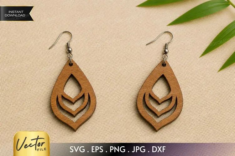 Teardrop Chevron Earring SVG Laser Cut File, Boho SVG