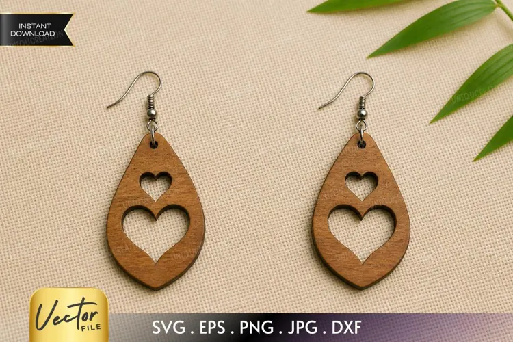 Heart Teardrop Earring SVG Laser Cut File, Boho SVG
