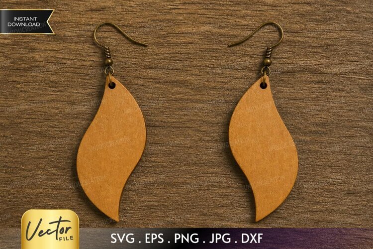 Curved Leaf Earring SVG Laser Cut File, Wavy Teardrop SVG example image 1