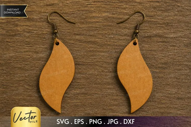 Curved Leaf Earring SVG Laser Cut File, Wavy Teardrop SVG