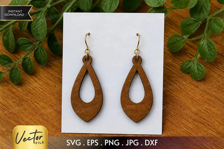 Teardrop Frame Earring SVG Laser Cut File, Boho Point SVG