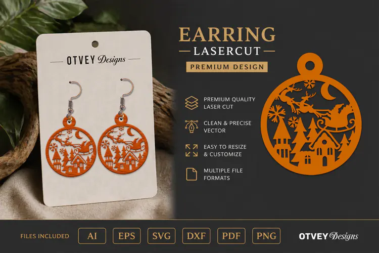 Earring Christmas Scene Lasercut
