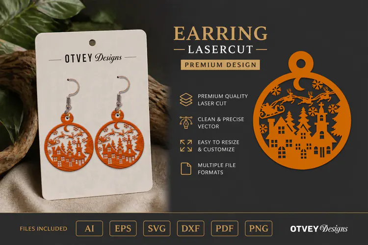 Earring Christmas Scene Lasercut