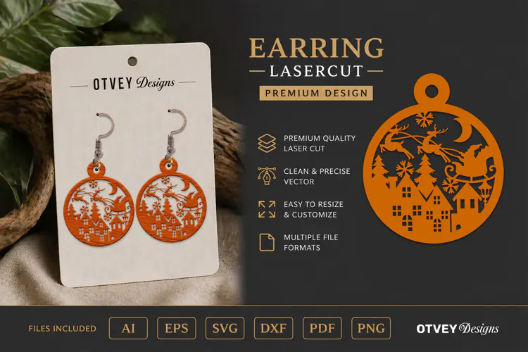 Earring Christmas Scene Lasercut