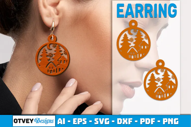 Earring Christmas Scene Lasercut