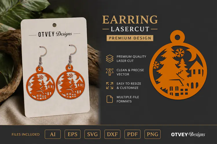 Earring Christmas Scene Lasercut