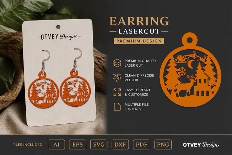 Earring Christmas Scene Lasercut