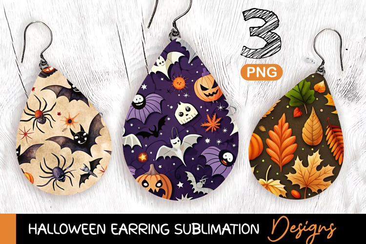 Halloween Earring PNG - 3 Teardrop earring sublimation
