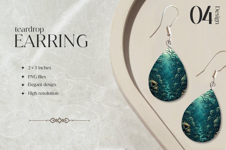 Underwater Fishes Teardrop Earring Sublimation Design