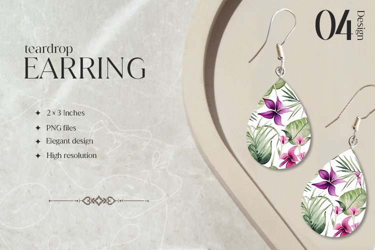 Watercolor Botanical Teardrop Earring Sublimation Design