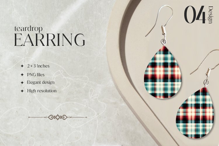 Plaid Teardrop Earring Sublimation Design
