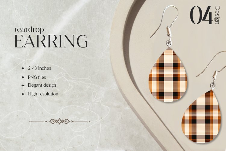 Fall Plaid Teardrop Earring Sublimation Design