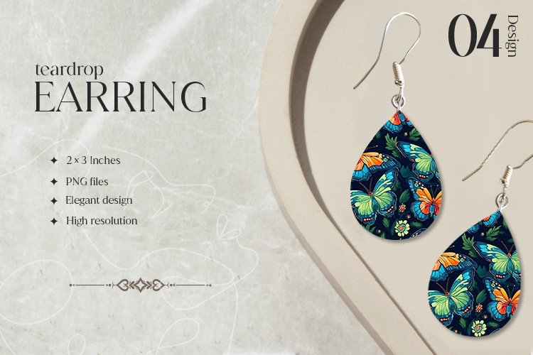 Butterflies Teardrop Earring Sublimation Design