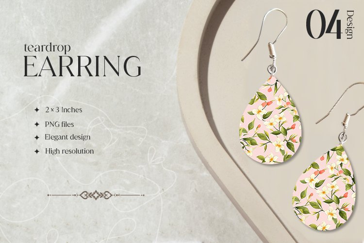 Jasmine Teardrop Earring Sublimation Design