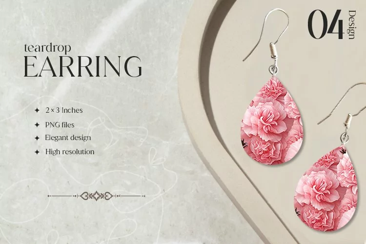 Carnations Teardrop Earring Sublimation Design