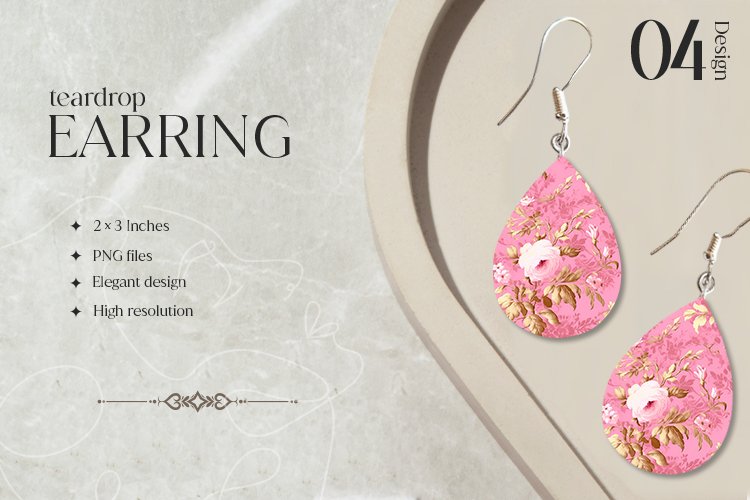 Luxury Pink Teardrop Earring Sublimation Design