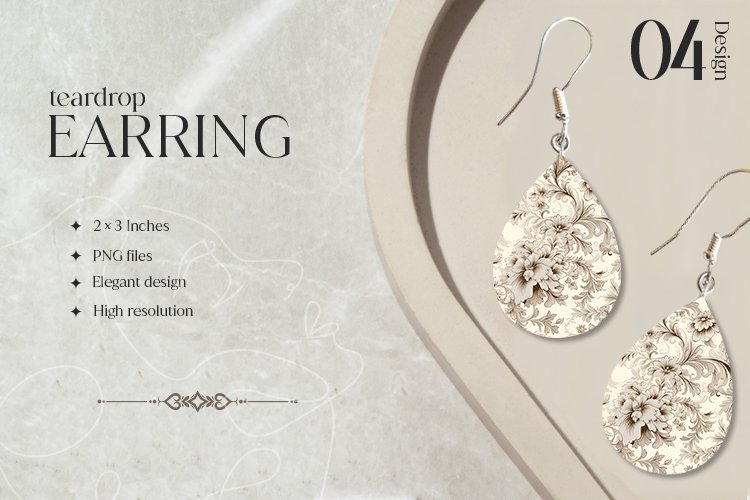 Paper Flower Teardrop Earring Sublimation Design