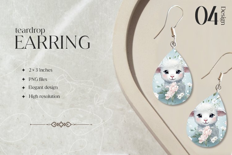 Baby animals Teardrop Earring Sublimation Design