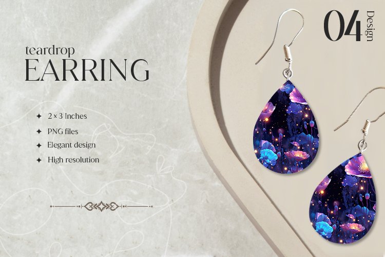 Blooming Flower Teardrop Earring Sublimation Design