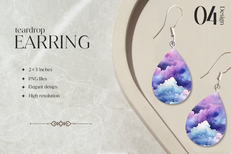 Watercolor Skies Teardrop Earring Sublimation Design