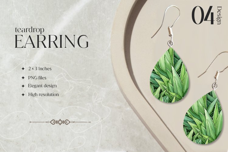 Aloevera Teardrop Earring Sublimation Design - 04 Variation