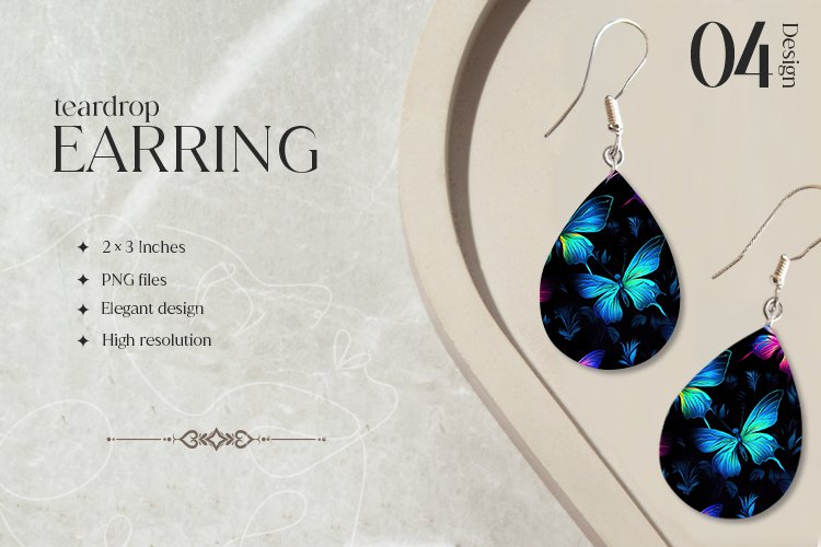 Neon Butterflies Teardrop Earring Sublimation Design