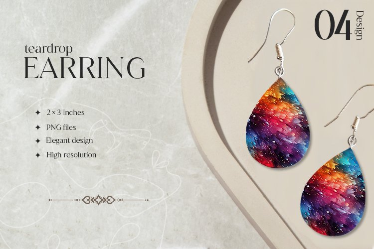 Rainbow Glitter Teardrop Earring Sublimation Design