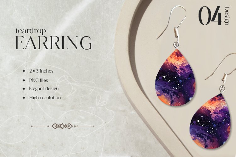 Galaxy Teardrop Earring Sublimation Design