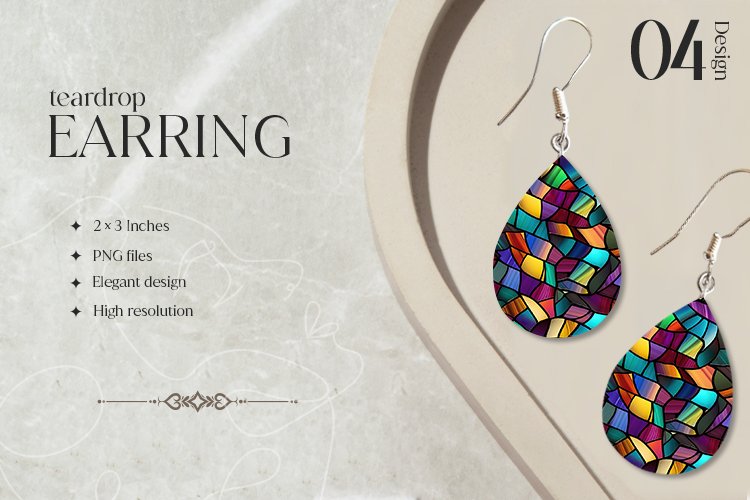 Pattern Stained Teardrop Earring Sublimation Design