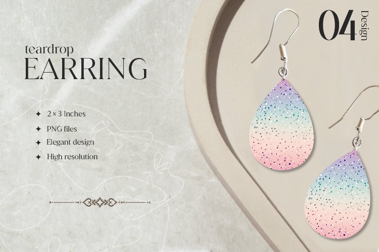 Pastel Glitter Teardrop Earring Sublimation Design