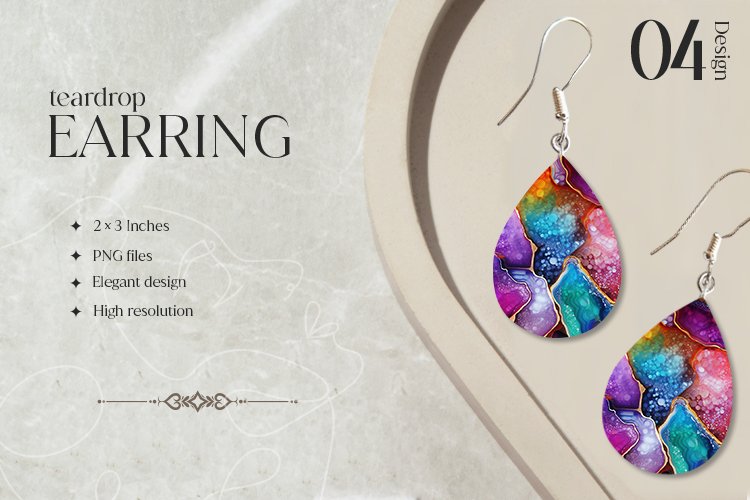 Rainbow Agate Teardrop Earring Sublimation Design