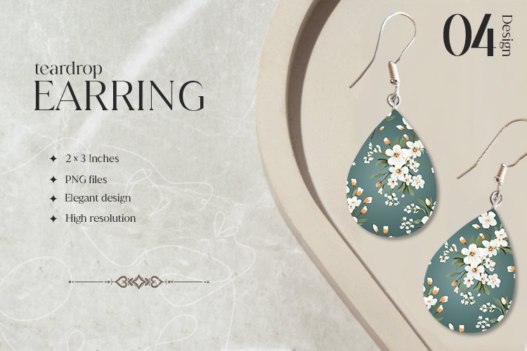 Nostalgic Flower Teardrop Earring Sublimation Design