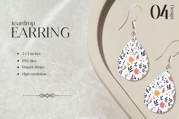 Seamless Flower Teardrop Earring Sublimation Design